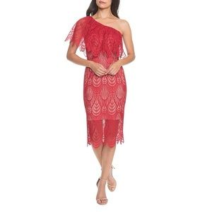 Dress The Population Violet One Shoulder Lace Sheath Red Dress